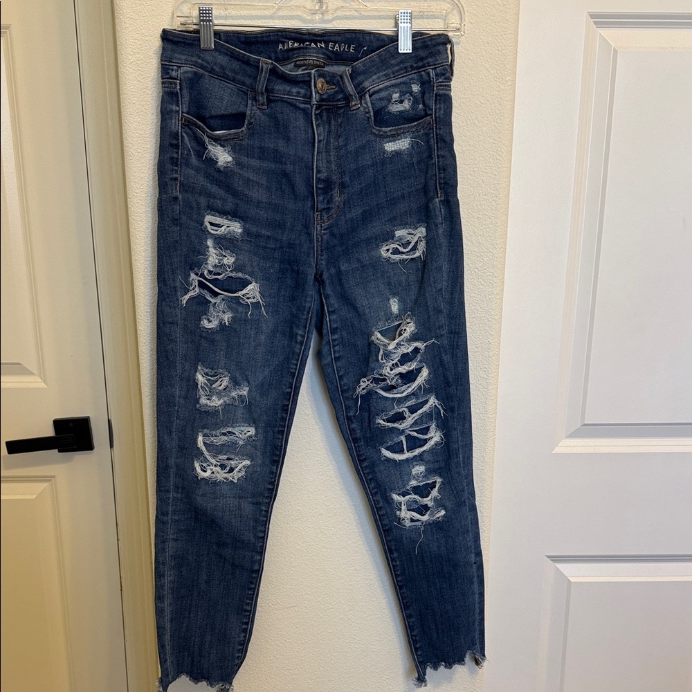 American Eagle Outfitters Women's Ripped Ankle Jeans - Dark Blue